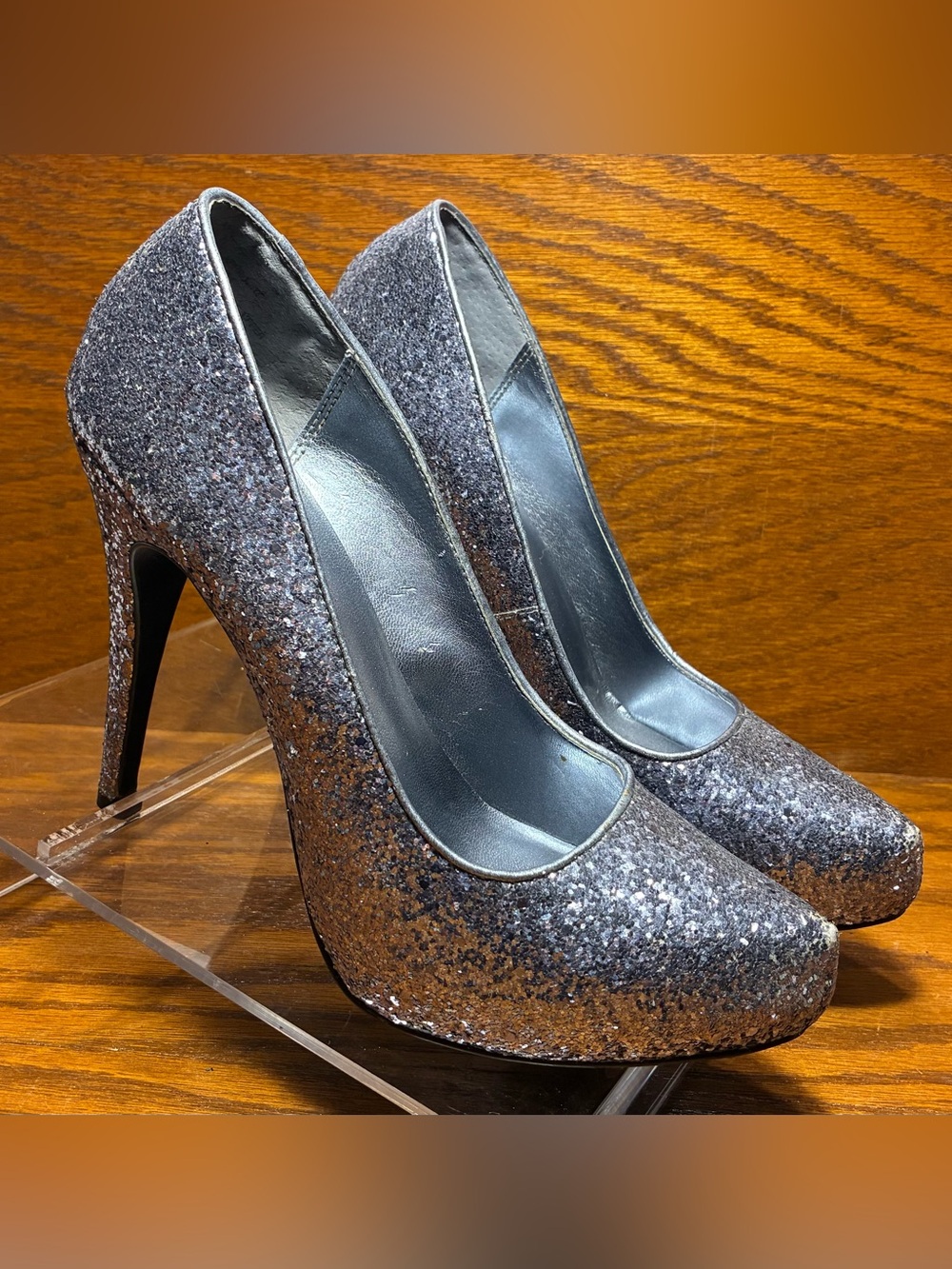 Michael Silver Glitter Platform Pumps Size 8.5